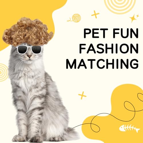 Cat Apparel Cat Gold Afro Wig with White Small Glasses Styling Cute Funny Pet Hair Accessories Decoration for Halloween (gold)