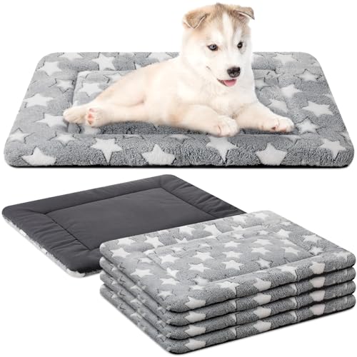 4 Pcs Dog Crate Pads Soft Warm (Rectangular 18 x 24 x 1.6 Inch / Star / Gray)