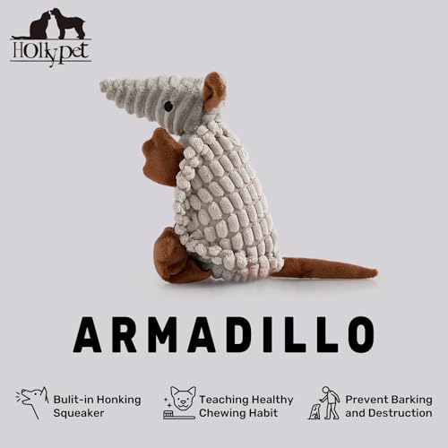 Armadillo Squeaky Puppy Dog Toys for Small Medium Dogs (8 IN / Light Gray)