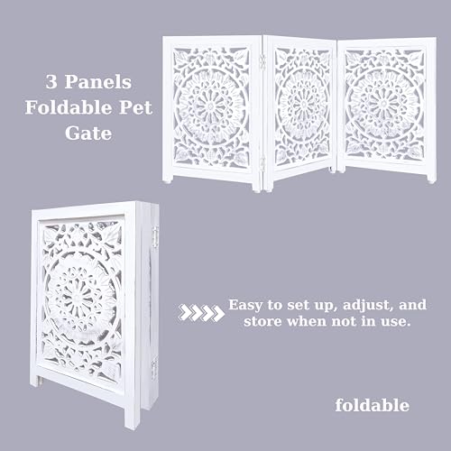 Lightnpro 3 Panel Wooden Dog Gate (Antique White Circle / 24x54 - Ember)