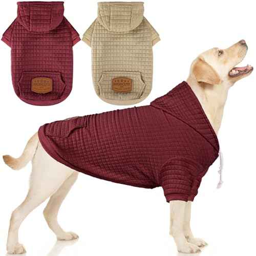 2 Pack Dog Hoodie Sweaters for Small Medium Dogs Warm Dog Clothes for Large Dogs Soft Waffle (Brown+Wine Red / XL (Back: 23.5",Chest: 32.5", 55-77lbs))