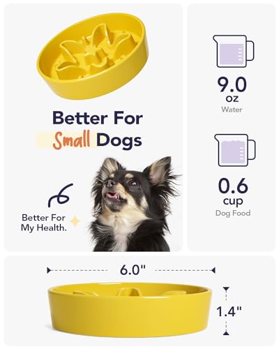 Ceramic Slow Feeder Dog Bowls Small Breed (Star Yellow / S-0.6 Cups)