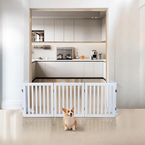 24”H Free Standing Pet Gate for Dog Cat (White / 100"W×24"H)