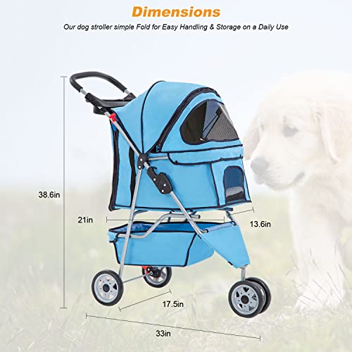 3 Wheel Foldable Pet Stroller (Blue / 3 Wheels)