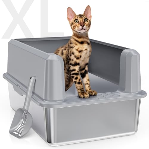 Enclosed Stainless Steel Cat Litter Box with Lid (SH-Light Gray)