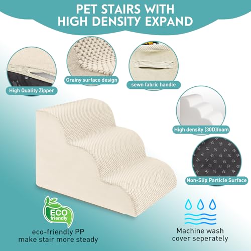 Dog Stairs for Small Dogs (Beige / 3-Step (H: 15.7IN))