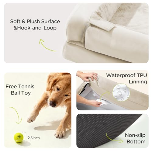 Waterproof Orthopedic Dog Bed for Extra Large Sized Dogs (45 x 35 x 9 in / Beige)