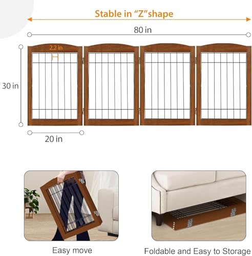4 Panel Freestanding Wooden Dog Gate (30"Height-4 Panel / Oak Cherry)