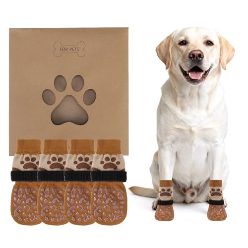 Dog Socks Shoes for Hot Pavement (Khaki+brown / X-Small(4 Pack))