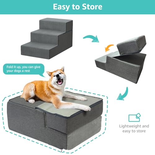 Large Dog Stairs for High Beds (Grey / 3 Steps (18" High))