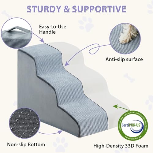 Dog Stairs for Small Dogs (Fleece Grey)