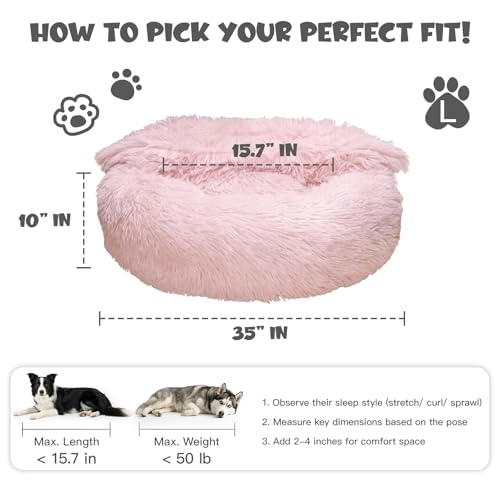 35in Covered Large Dog Bed with Blanket Attached Calming Burrow Pink (35.0"L x 35.0"W x 10.0"Th / Pink)