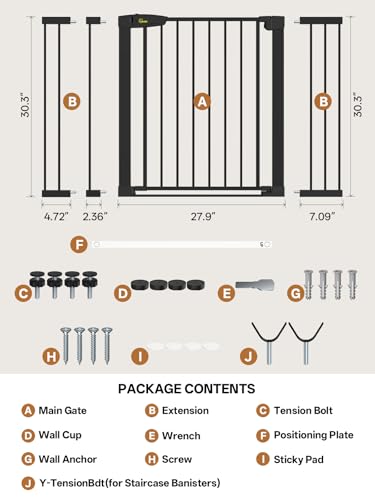 Baby Gate for Indoor Stairs & Doorways (Black / 27.9-42.1")