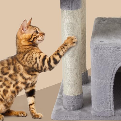 Cute Cat Tree Kitten Cat Tower Condo Cat Furniture Sisal Scratching Posts G (Grey)