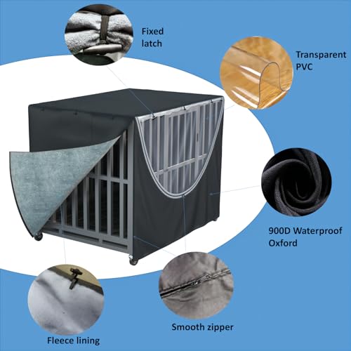 Dog Cage Cover Fits 38"L x 26.3"W x 31"H Metal Dog Cages With Fleece Lining (Black（with fleece lining） / 38"L x 26.3"W x 31"H)