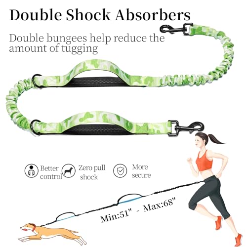 Hands Free Dog Leash with Zipper Pouch (white-green mix / Large)