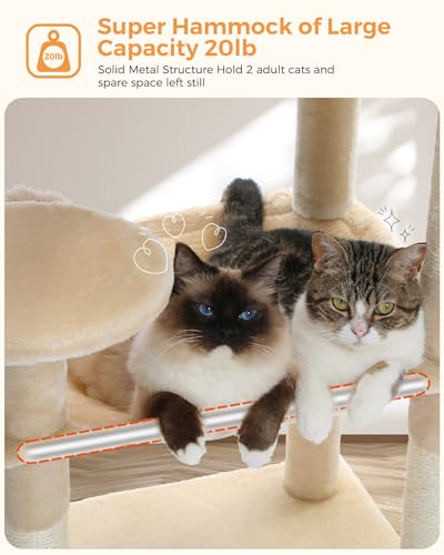 Cat Tree for Large Cats Adult with Metal Plush Big Hammock (Beige / 56.3in)