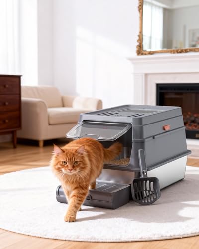 Stainless Steel Enclosed Cat Litter Box (23.6" × 15.7" x 15")