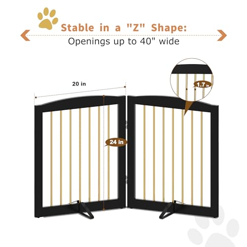 Freestanding Pet Gate for Dogs (24" Height-2 Panel / Black & Gold)