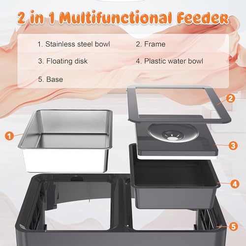 2-in-1 Elevated Dog Bowls with 4 Height Adjustable Raised Stand (2-in-1 Light Black)
