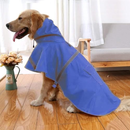 Large Dog Raincoat Adjustable Pet Water Proof Clothes Lightweight Rain Jacket Poncho Hoodies with Strip Reflective (3X-Large (Pack of 1) / Blue)