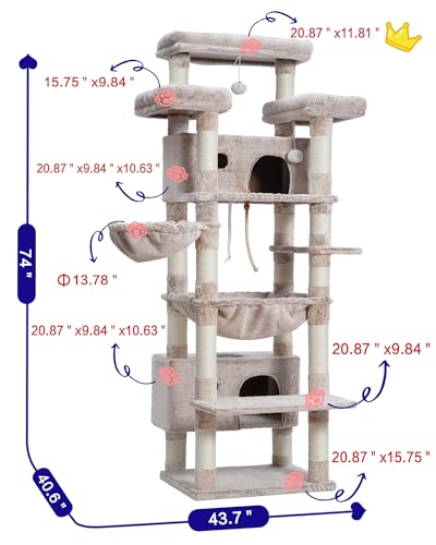 Cat Tree 74" Tower for Large Cats (74 inch / Muchroom)