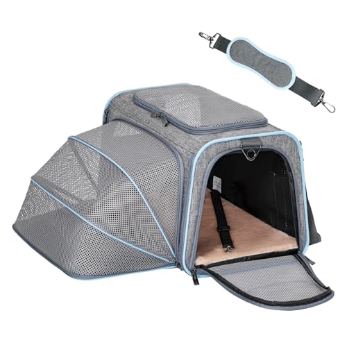 Medium Expandable Cat Carrier for Air Travel (17.0"L x 11.0"W x 11.0"H / Light Gray)