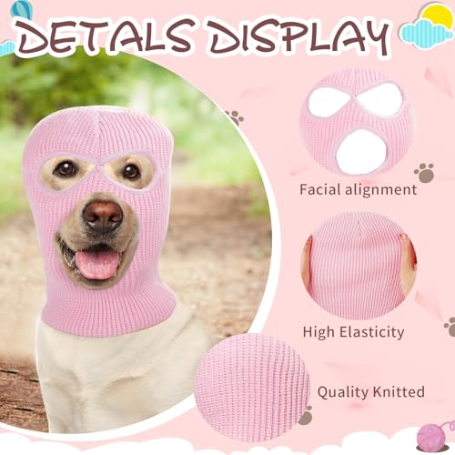 Dog Halloween Christmas Costume Ear Muffs Noise Protection Knitted Dogs Ears Warm Hats Dog Robbers & Thieves Mask Funny Pet Cosplay for Medium Large Dog (Pink)
