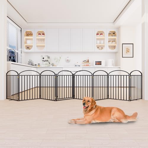 8 Panels Full Matel Freestanding Dog Gates with Door (【8 Panels with Door】192"W*32H" / Black)
