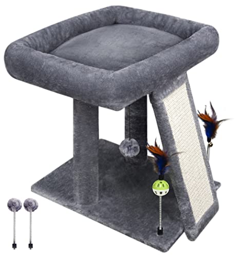 Cat Tree Tower with Cat Scratching Post for Indoor Cats (Grey)