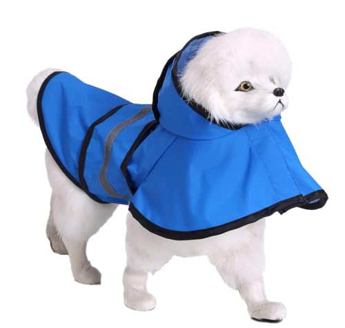 Dog Raincoat Hooded Reflective Waterproof Slicker Poncho (Blue / 3XL(33-38 pound))