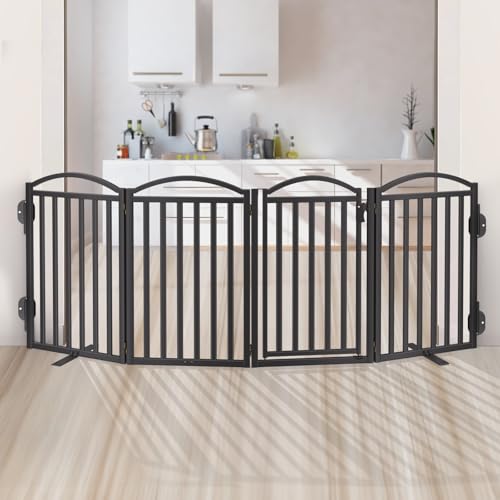 Metal Freestanding Dog Gates (Black / 80''W × 32''H)