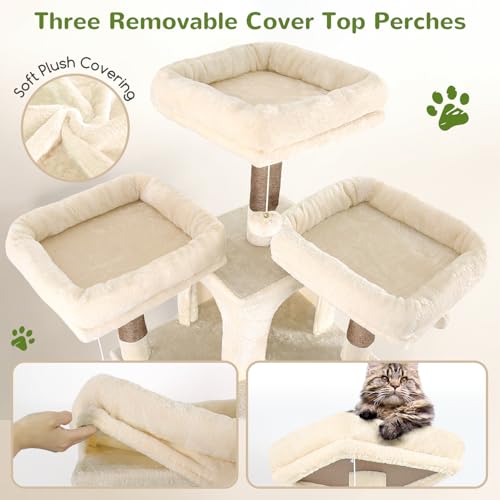 Big XXL Cat Tower for Indoor Multiple Cats (Beige / 80inch)