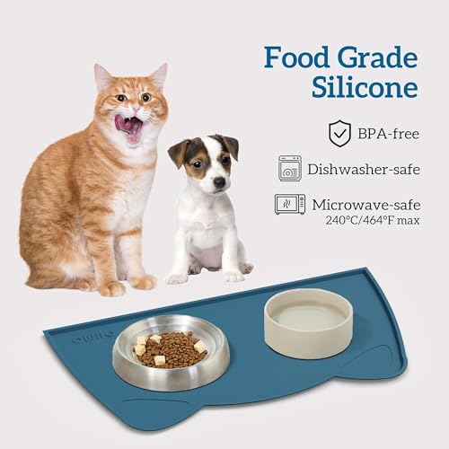 Cat Food Mat Silicone Pet Feeding Mat (18"L x 10"W / Teal)