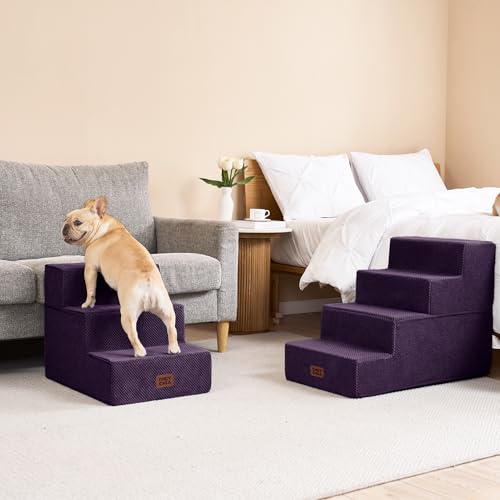 Dog Stairs for Bed 20" H (Purple / Extra Wide 16.5" x 28" x 20")