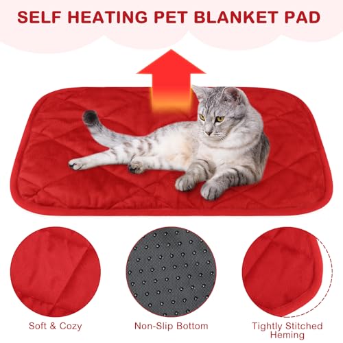4 Pack Self Heating Cat Pad Self Warming Dog Mat Reflects Body Heat Extra Warm Thermal Pet Pad Washable Dog Cat Bed Crate Bed Mat Blanket (16 x 20 Inch / Red)