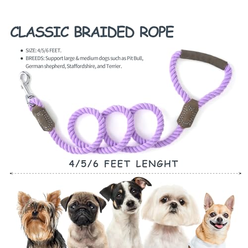 Dog Leash Braided Cotton Rope w (Purple / 72 Inch-1/2")