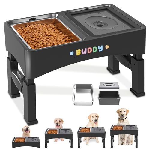 2-in-1 Elevated Dog Bowls with 4 Height Adjustable Raised Stand (2-in-1 Light Black)