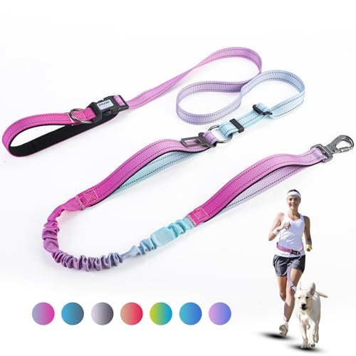 Heavy Duty Hands Free Dog Leash (XL - 3 Handles, 5.4-7.0 FT Length / Gradient Pink)
