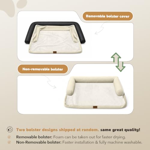 Orthopedic XL Dog Bed with Bolster for Extra Large Size Dogs (42.0"L x 30.0"W x 8.0"Th / Beige)