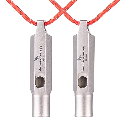 Titanium Whistle Emergency Survival Safety Whistles with Lanyard Loud for Outdoor Camping Hiking Coaches Training Sports Keychain Whistle (2 PCS - Ti9015)