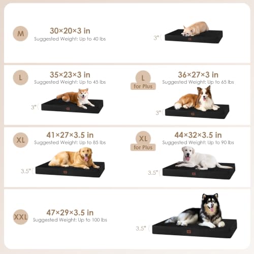 Large Memory Foam Dog Crate Bed Washable (Black / 35*23*3 Inches)