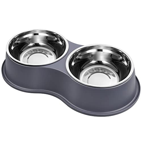 Stainless Steel Dog Bowls Double Non (Medium-18oz / 4.Grey)