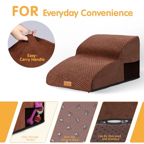 High Density Extended Foam Dog Ramp&Steps 2 Tiers (Brown / 21.7*15.7*11.8)