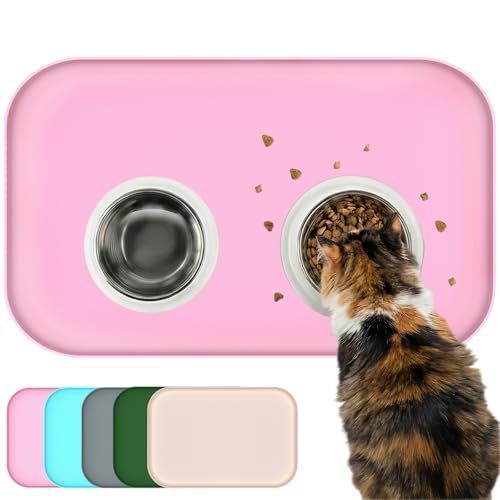 Waterproof Silicone Pet Feeding Mat Pink with Raised Edge (60 x 40 cm / Pink)