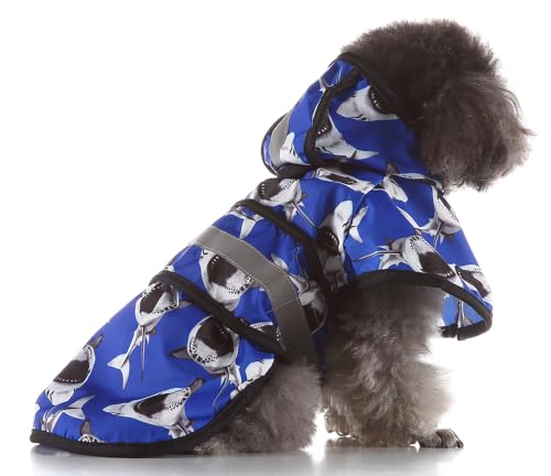 Dog Raincoat Hooded Reflective Waterproof Slicker Poncho (Shark / L(8-9 pound))