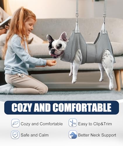Dog Grooming Hammock Hanging Harness for Nail Trimming (XL (80 LB Max) Silver Grey 13-22.5in)