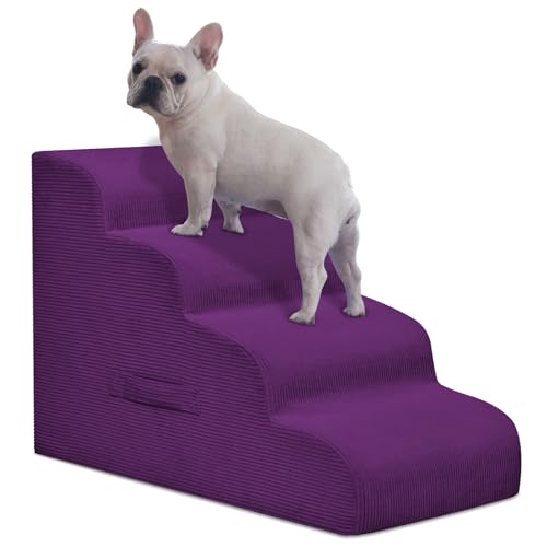 4 Step Dog Stairs Pet Ramp for High Beds (Purple / 4-Step 20"H)
