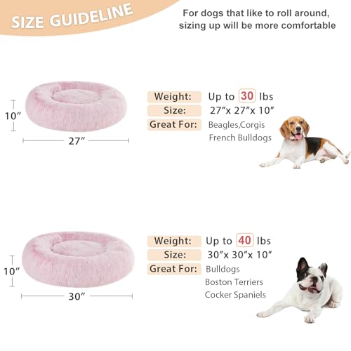 Medium Pink Round Calming Dog Bed Cat Bed for Comfy Sleep (27"L x 27"W x 10"Th / light pink)