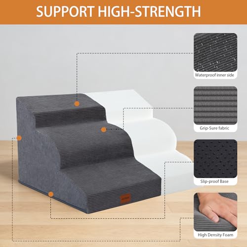 Dog Stairs for Small Dogs (Grey / 15.7x22.4x15.7in)